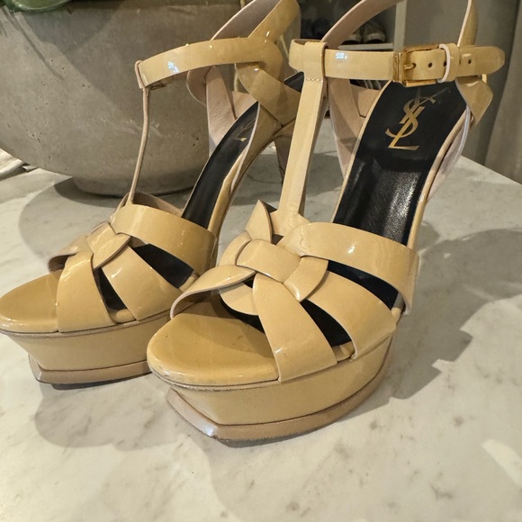 Yves Saint Laurent Tan Platform Heels - Picture 1 of 4